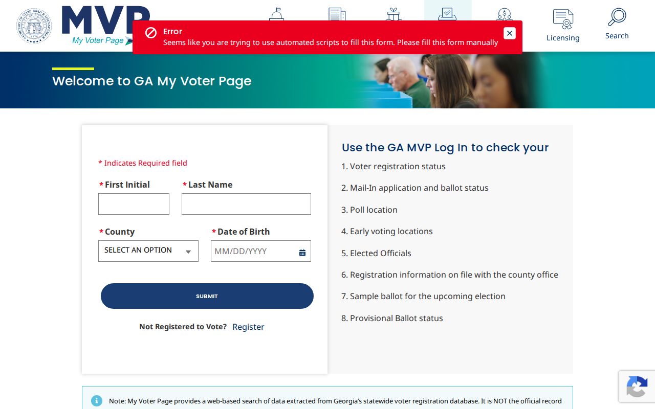 Roswell voter registration records lookup on Georgia My Voter Page